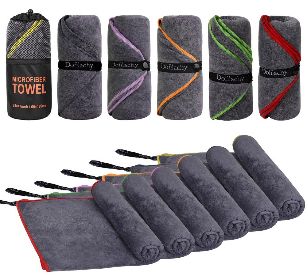 6 Pack Quick Dry Large Microfiber Camping Towels 24x48 Inches