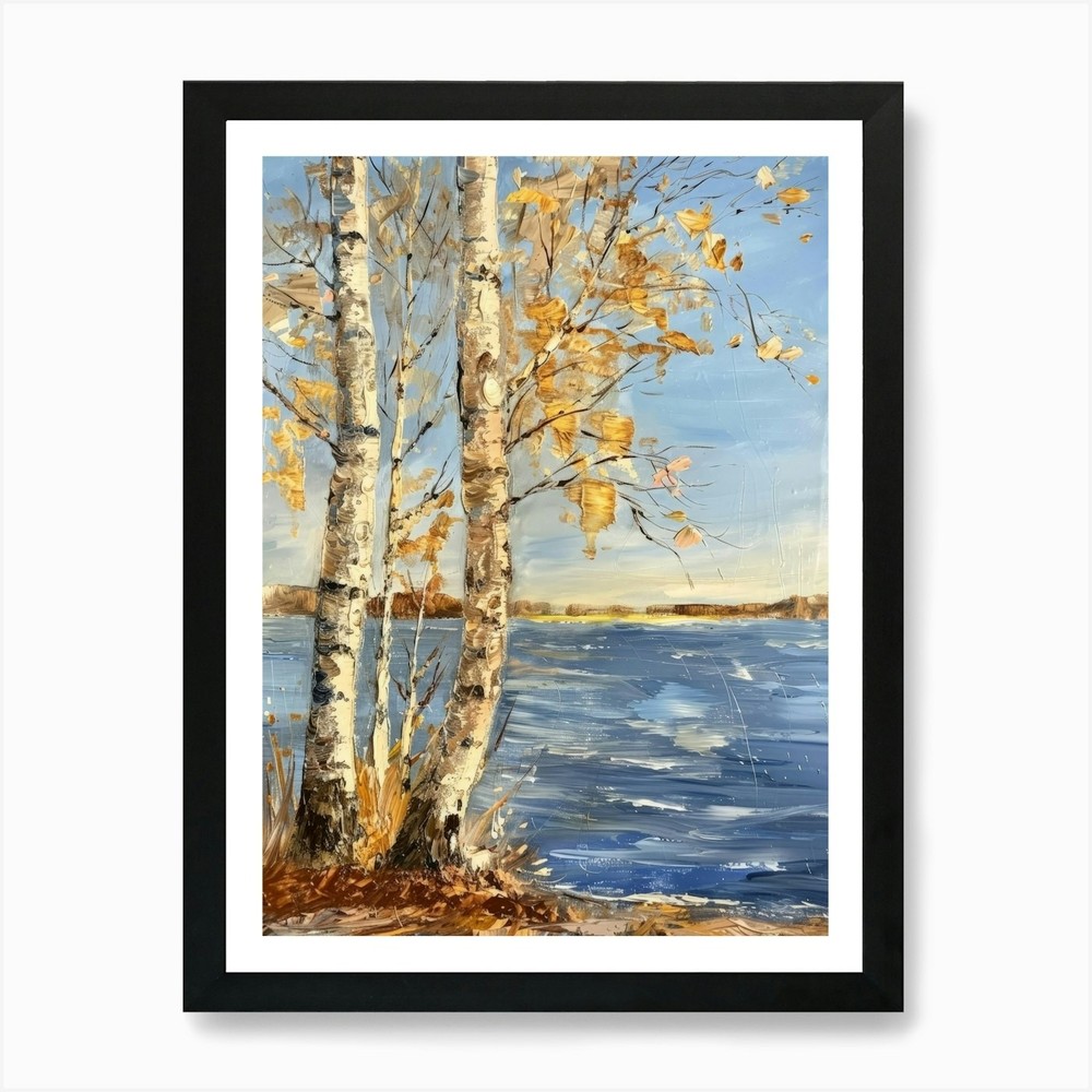 Framed Birch Trees By The Lake 2 Art Print Canvas Wall Decor