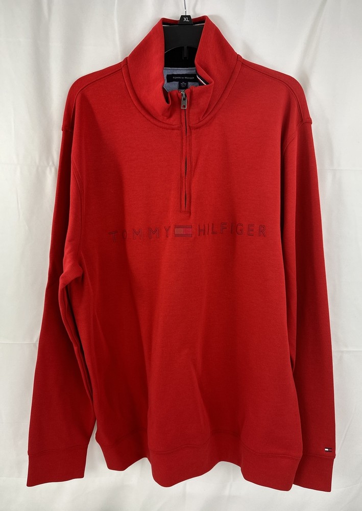 Men's XL Tommy Hilfiger Red 1/4 Zip Long Sleeve Pullover Sweatshirt New With Tag