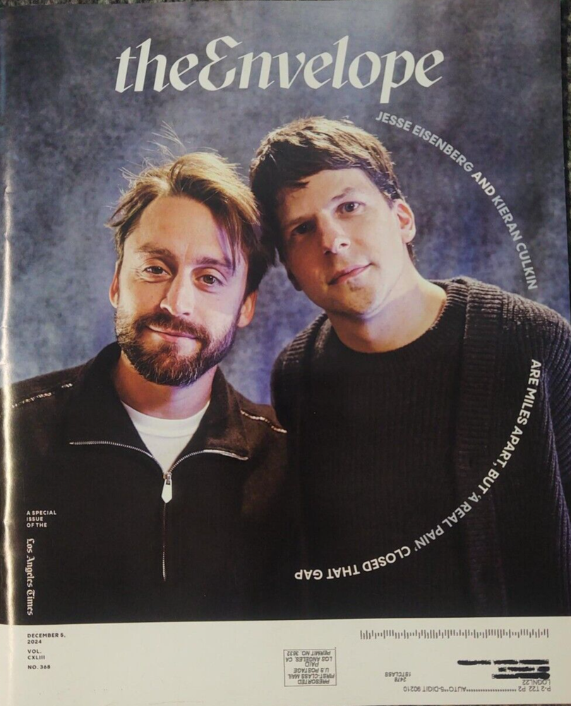 Los Angeles Times The Envelope Magazine Dec 5 2024 A Real Pain starring Eisenberg and Culkin  