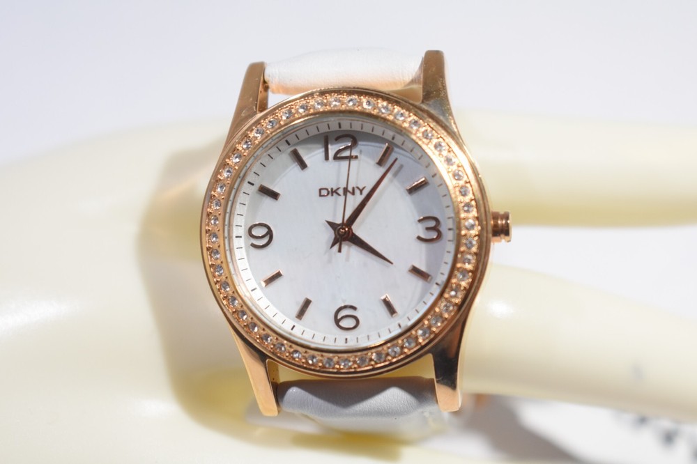 DKNY Womens Quartz Watch, Leather Band, MOP Dial, Crystals