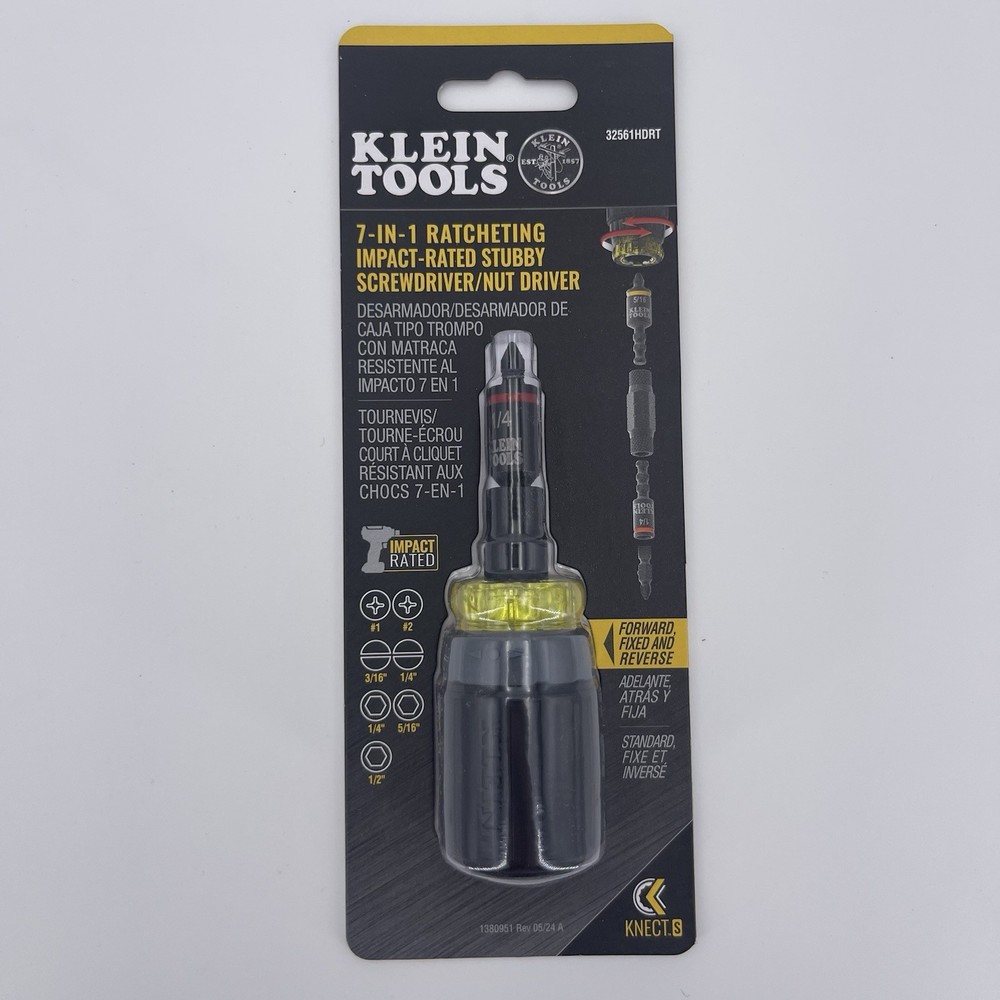Klein Tools 7-in-1 Ratcheting Stubby Screwdriver with Impact Rating