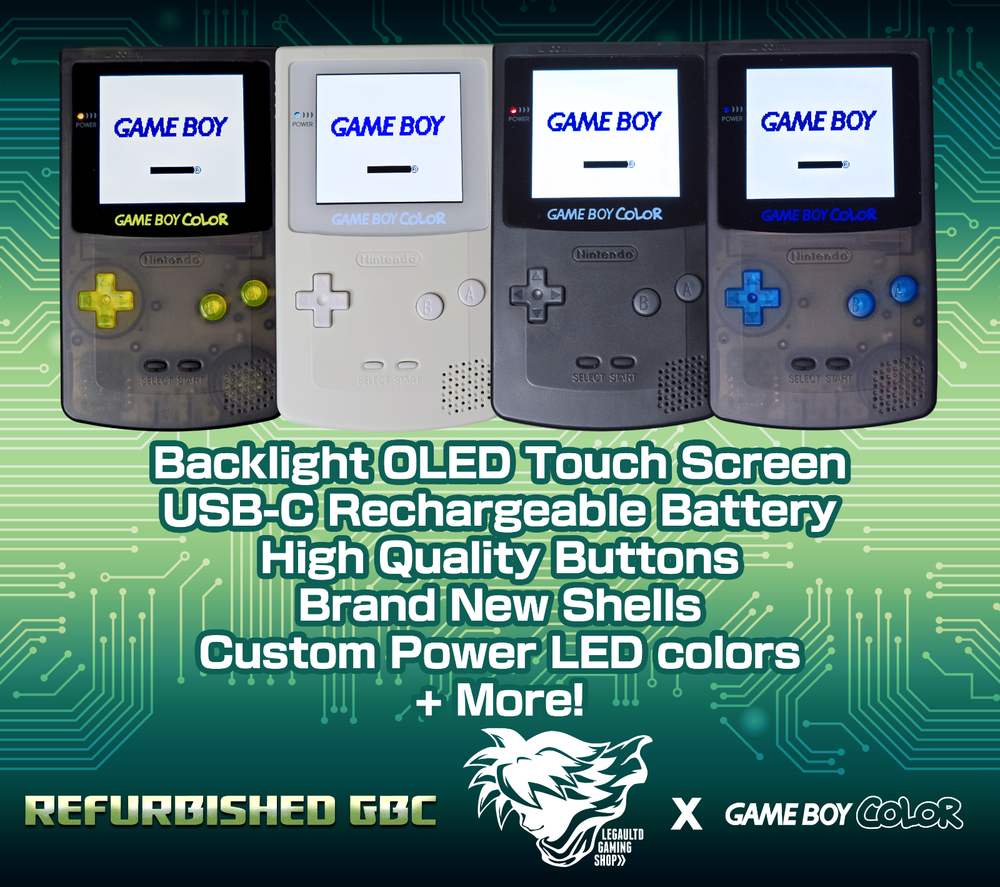 Gameboy Color *PREMIUM* OLED Screen RECHARGEABLE USB-C Battery TACTILE, GBC