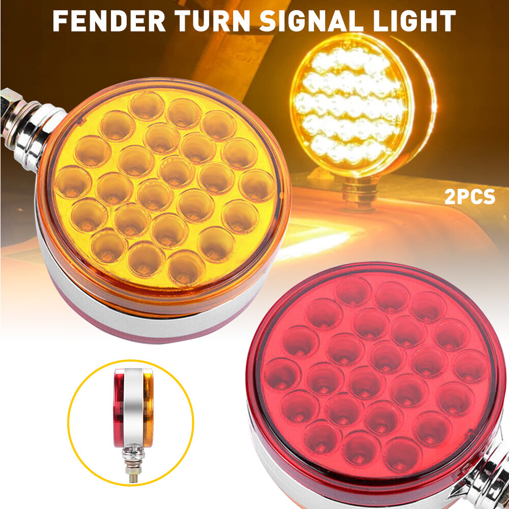 2X 48LED Amber Red Pedestal Fender Brake Turn Signal Light Round Double Face US