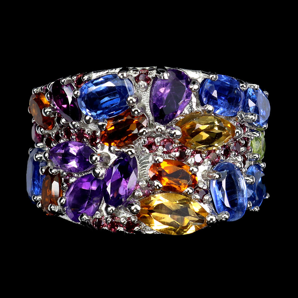 925 Sterling Silver Marquise Citrine Amethyst Kyanite Gemstone Ring Size 9