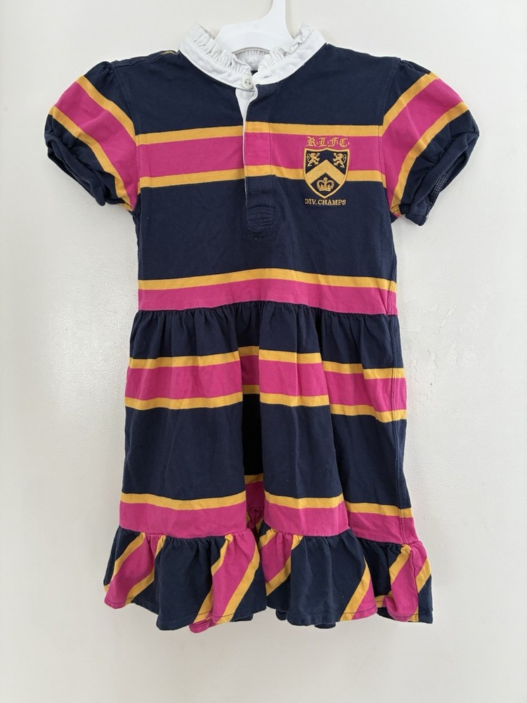 Polo Ralph Lauren Kids Girls RLFC Div. Champs Henley Short Sleeve Dress Navy 6X