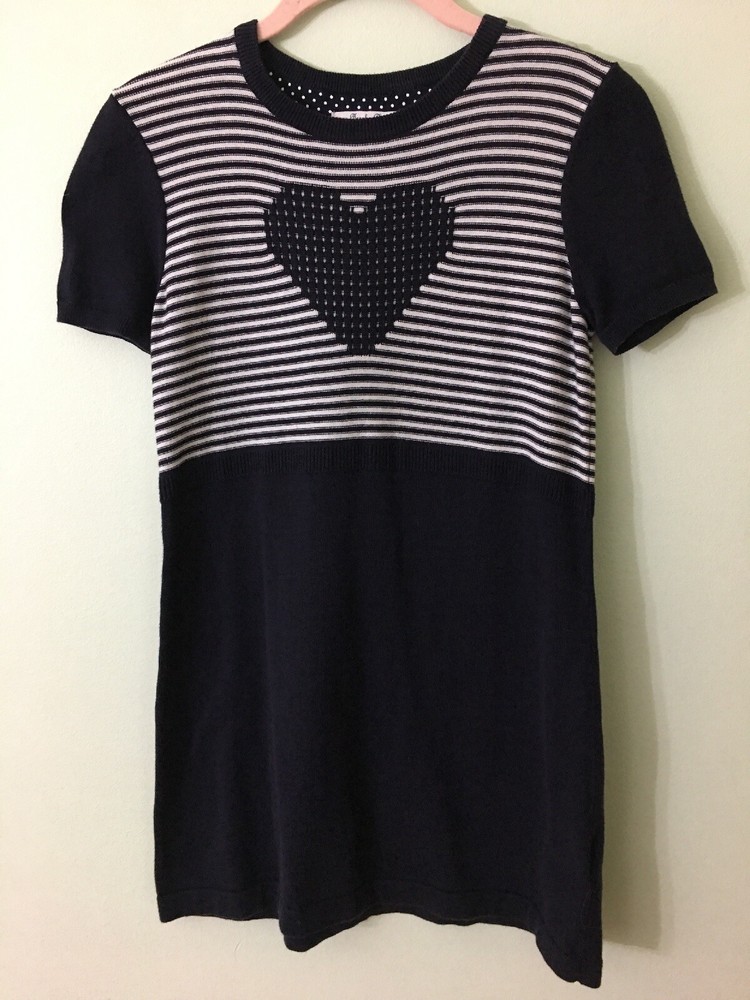 BROOKS BROTHERS Navy White with Heart Sweater Dress Large Cotton