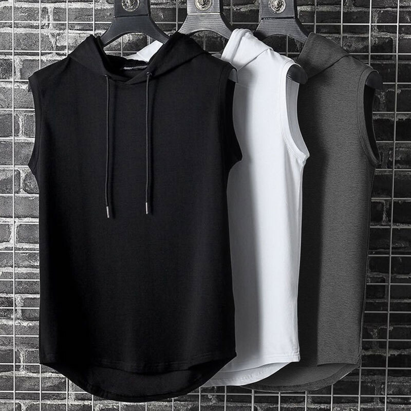 Men's Tops Loose Soft Fitness Shirt Summer Casual Sleeveless Hoodie Vest Workout