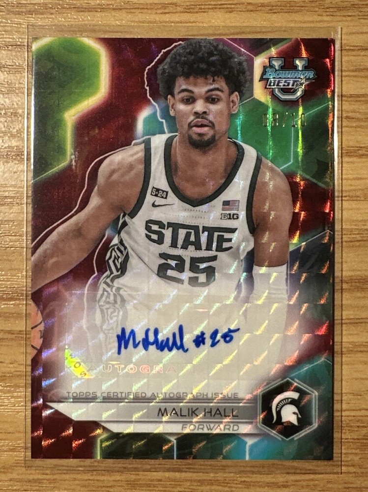 2023-24 Bowman Best University #B23-MH Malik Hall Red Refractor Auto #/10
