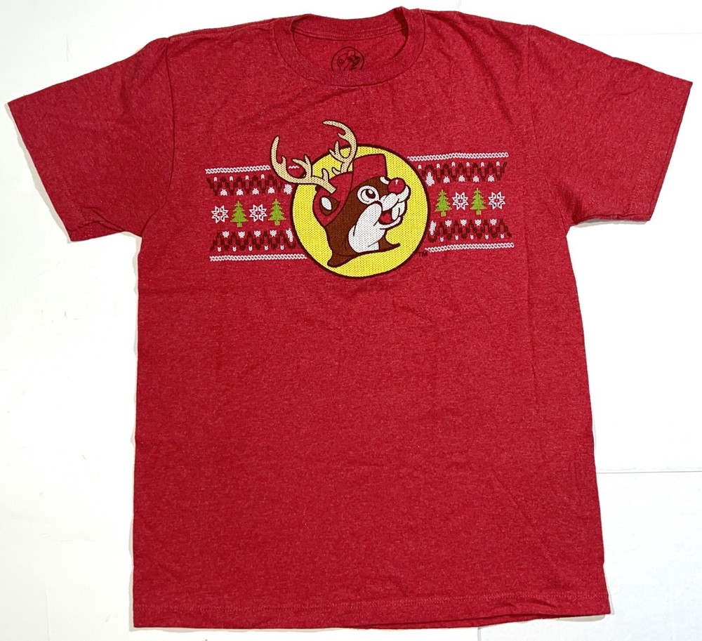 Buc-ee's Rudolph Reindeer Christmas Tree Holiday Famous Beaver Red T-Shirt Top S