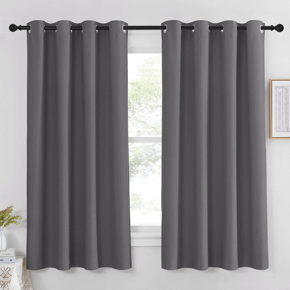 Grey Blackout Curtain Thermal Insulated Room Darkening Drape 52x63 Inches