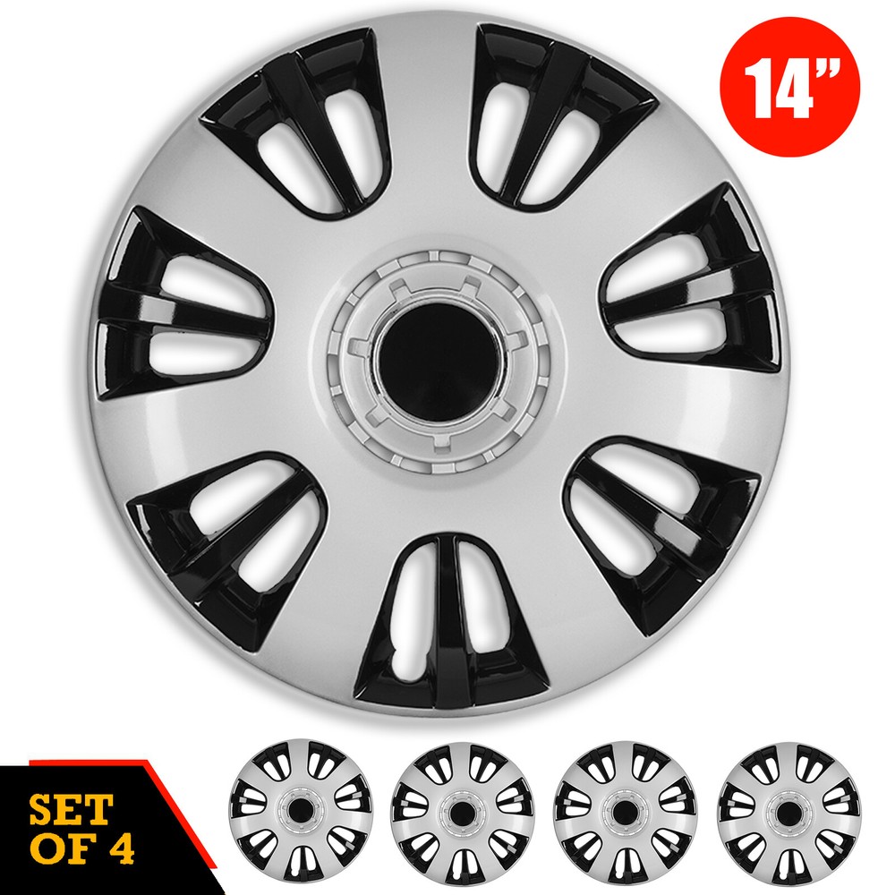 4PCS Silver Black Lacquer 14 Inch Snap On Hubcaps for R14 Truck Wheels