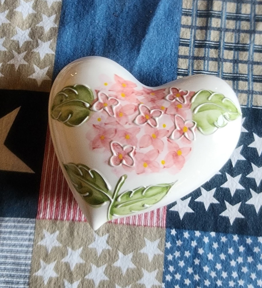 Vintage Pink Floral Ceramic Heart Keepsake Box with Gloss Finish