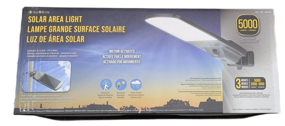 Sol-R-Brite Solar Motion Area Light w/ Motion Sensor - 5k lm Solar Street Light