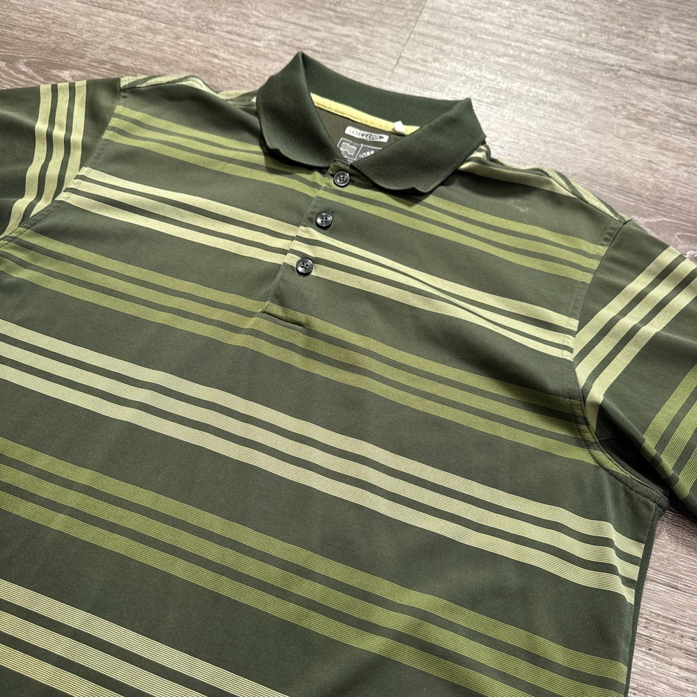 Adidas Polo Shirt Mens Small Green Stripe Climacool Golf Stretch Outdoor Casual