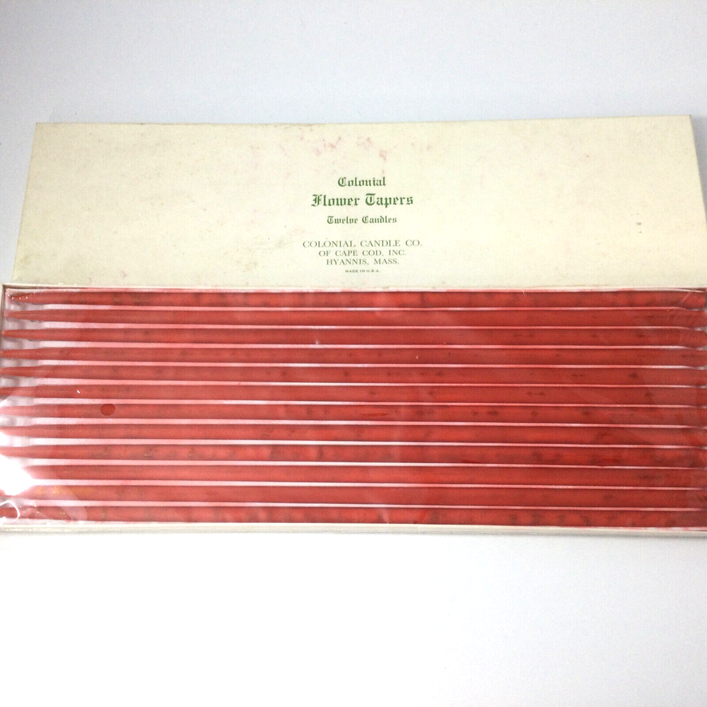 Vintage Colonial Candle Red Flower Slim Tapers Set of 12 USA