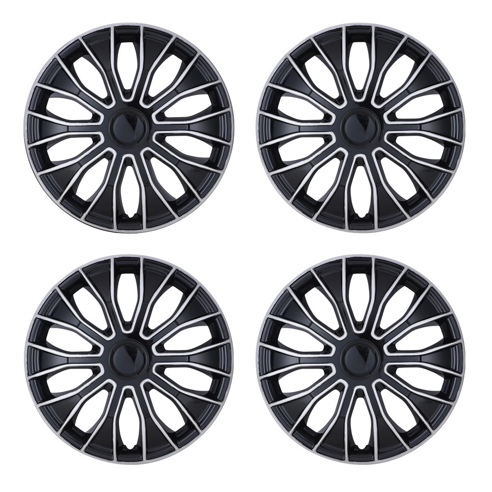 4PCS Universal 14-Inch Black & Silver Wheel Covers for R14 Tires
