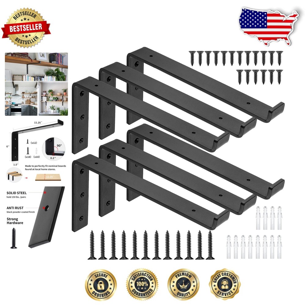 Heavy-Duty 12-Inch Shelf Bracket Set - 150 lb Capacity, 6-Pack for Floating Shelves