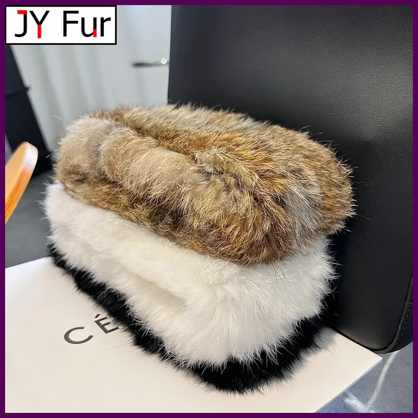 Women's Hand-Knitted Real Rabbit Fur Headband Knitted Fur Scarf Warm Empty.