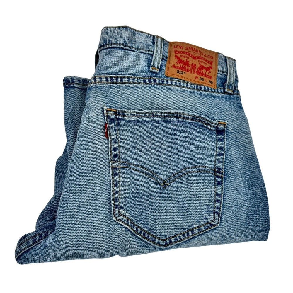 Levi's 512 Jeans Mens 38x30 (38x29 ACTUAL) Slim Taper Distressed Blue Denim