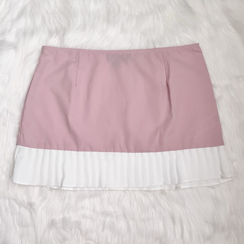 PLT Pink Contrast Pleated Mini Skirt - Woven Design
