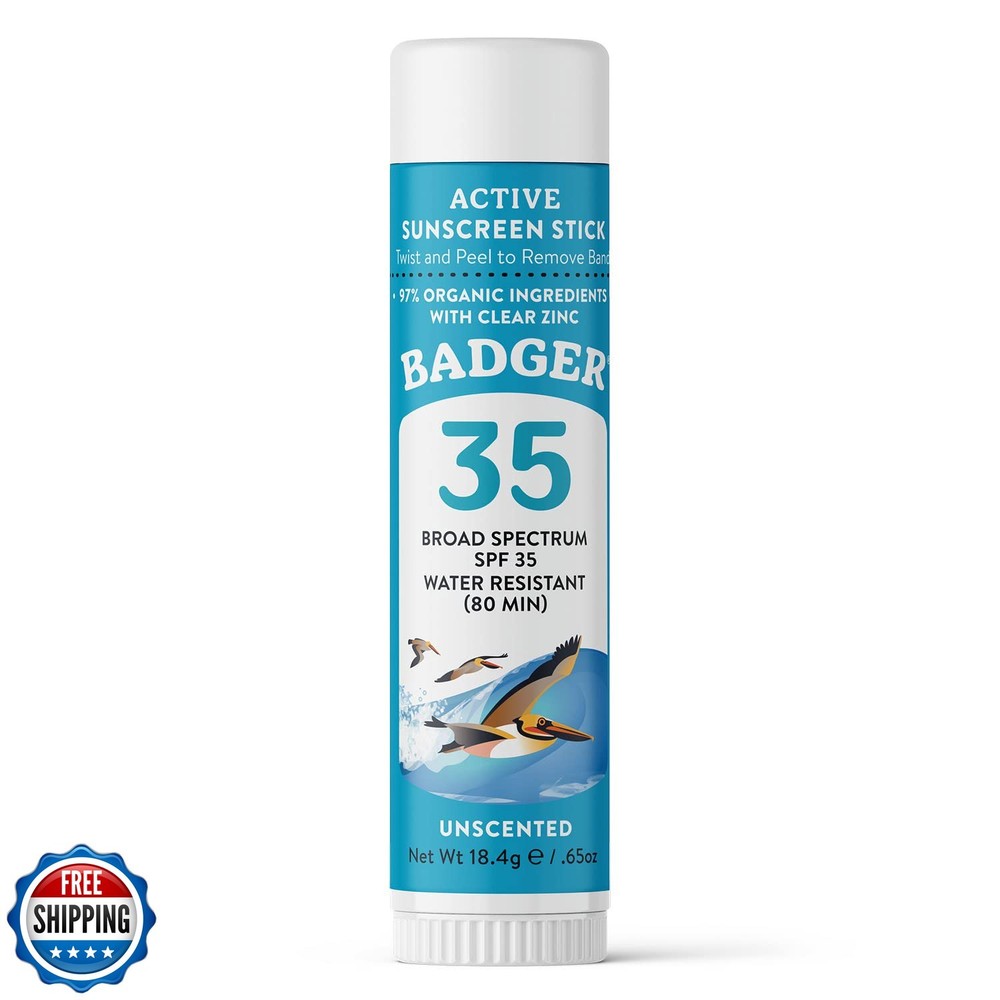 Badger Mineral Sunscreen Face Stick SPF 35, 97% Organic Unscented Zinc Oxide ...