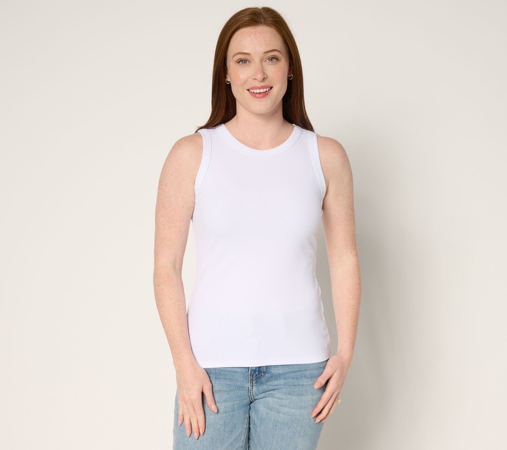 Susan Graver Women's Top Plus Sz 2X Every Day Rib Knit Tank White A690961