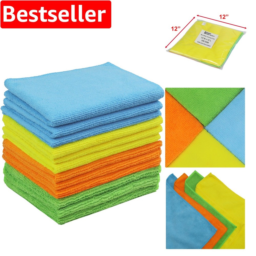 12-Pack 12x12 Microfiber Cleaning Cloths for Multi-Surface Use