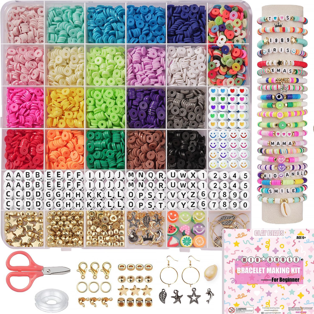 Beginner Bracelet Making Kit with 5000Pcs Preppy Polymer Beads for Friendship Crafts