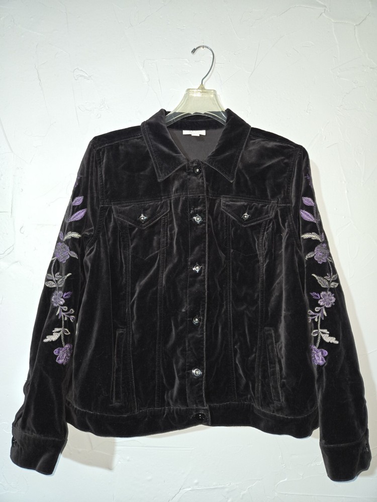 Style&Co Women's Velvet Embroidered Whimsical Fairy Regency Boho Jacket XL