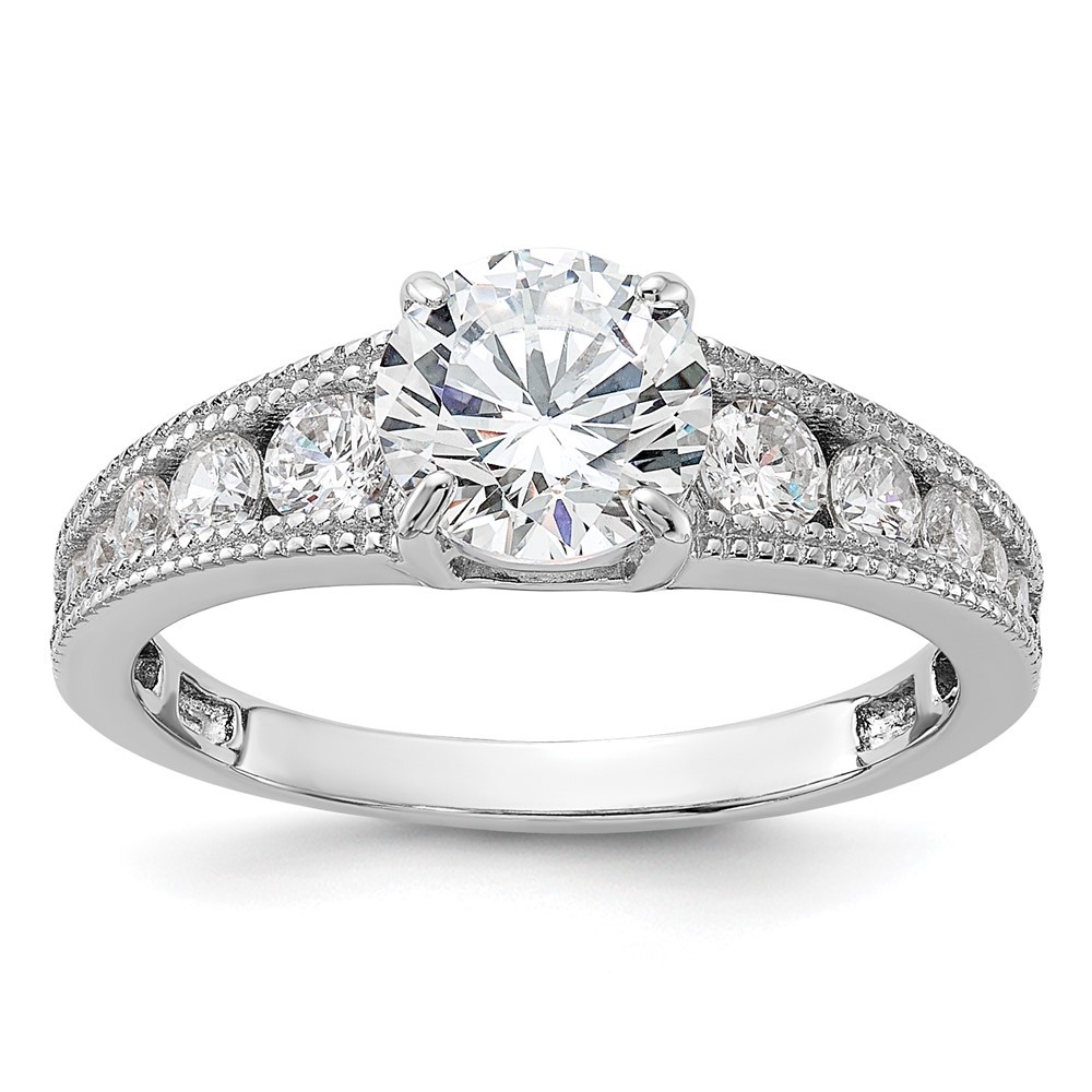 Sterling Silver 7mm Round Channel Set Cubic Zirconia Engagement Ring Size 8
