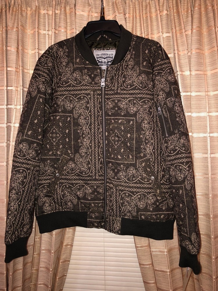New Mens Levis Diamond Quilted Bomber Jacket Size XXL Brown Bandana Print - $225