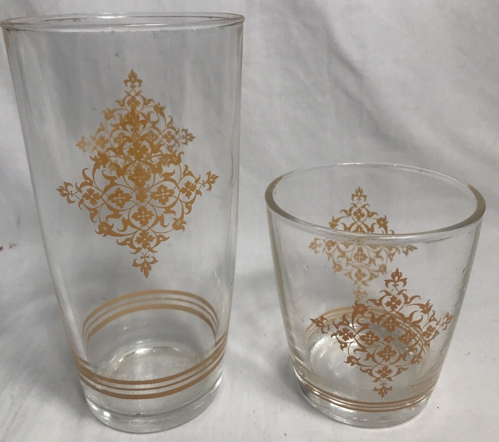 Vintage Hazel Atlas Sour Cream Tumblers in Yellow Gold 1 Pint & 1/2 Pint Set