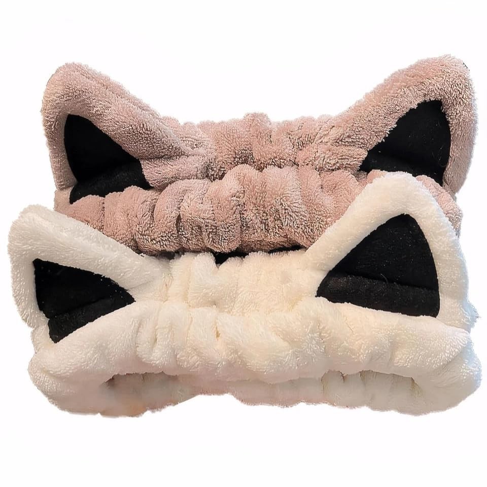 2Pcs Cute Cat Ears Headbands Face Washing Headband for Women Skincare Makeup Ela