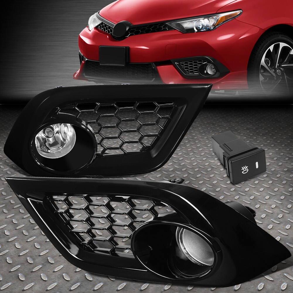 FOR 16-18 SCION TOYOTA COROLLA IM CLEAR LENS FOG LIGHT LAMP W/BEZEL COVER+SWITCH