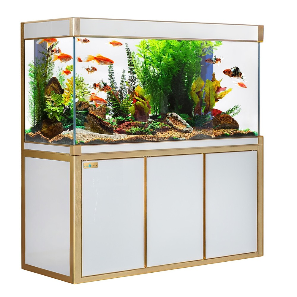 135-Gallon White & Gold Tempered Glass Aquarium with Stand