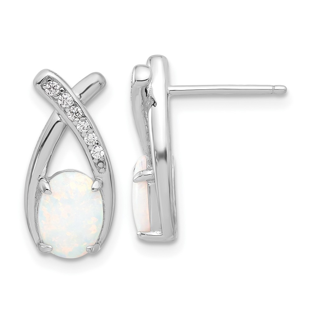 Sterling Silver Cubic Zirconia & Lab Created Opal 'X' Drop & Dangle Earrings