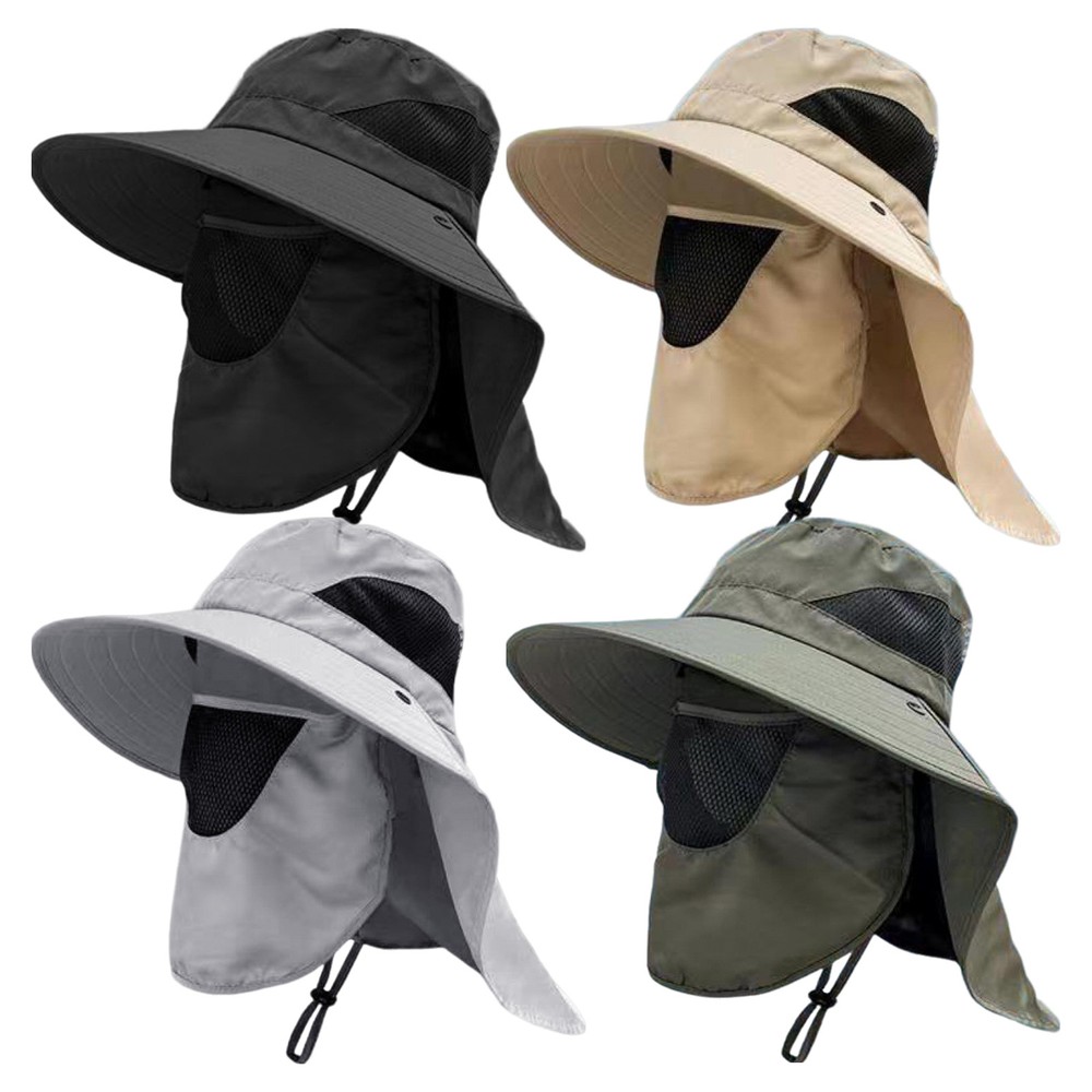 UV Protection Hat Mesh Wide Brim Fishing Hat With Face Cover & Neck Flap Bucket