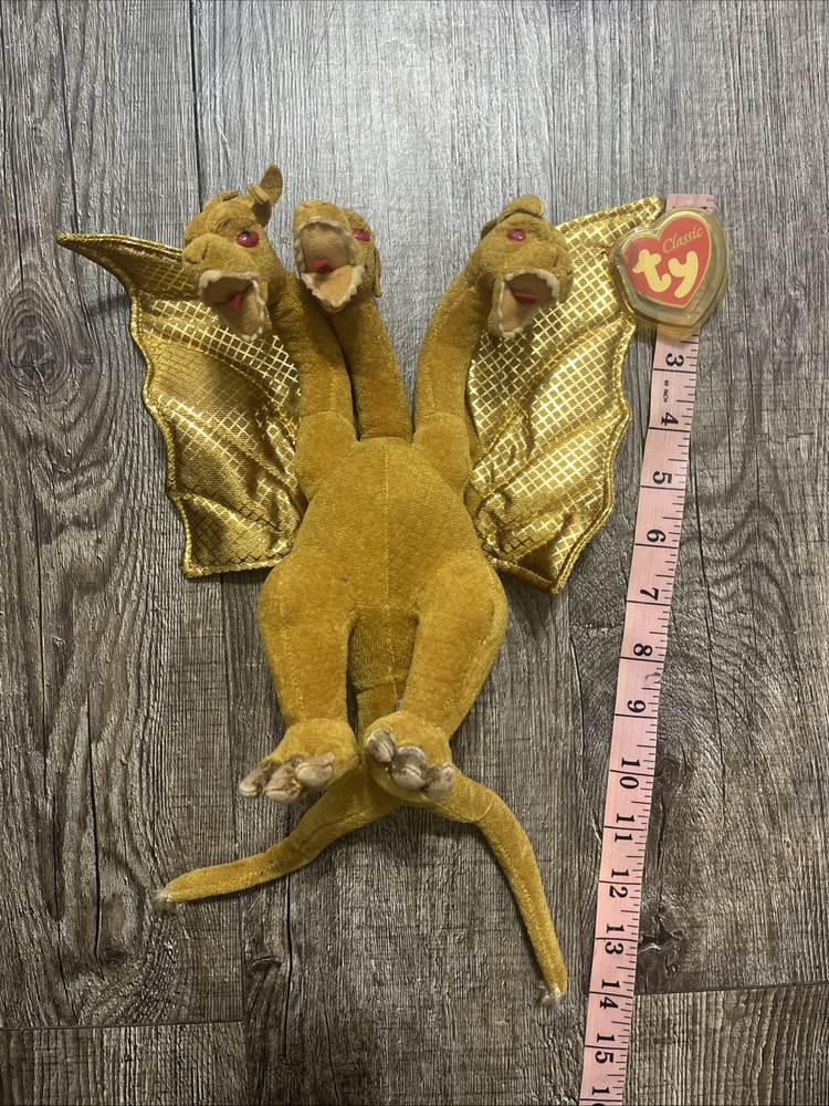 Godzilla King Ghidorah 3 Headed Dragon Gold Plush Toy 2001 Japan TAG