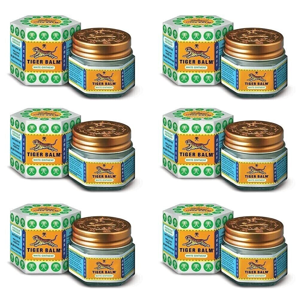 6 X Tiger Balm White Ointment 21ml EachFor Headaches & Nasal Congestion