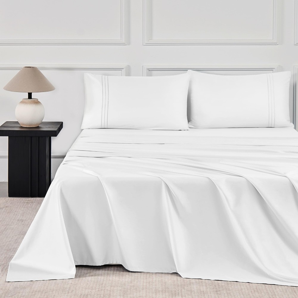 Queen Sheet Sets White - 400 Thread Count 100% Cotton Sheets, 4 Pieces Silkly...