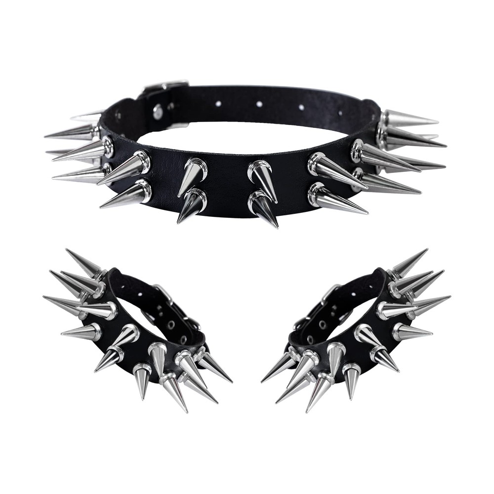 Manfnee Punk Gothic Leather Bracelet with Studs Spikes and Metal Rivets