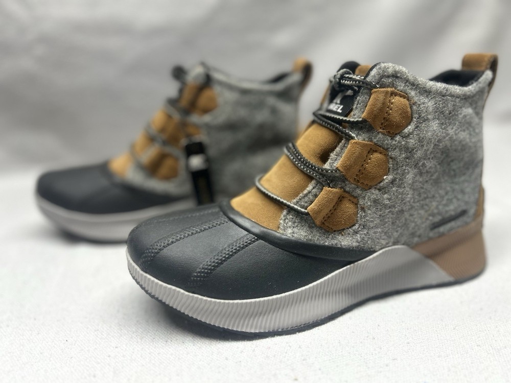SOREL Women's Out N About Camel Brown Black Ankle Boots Size 6.5 Waterproof Winter Shoes