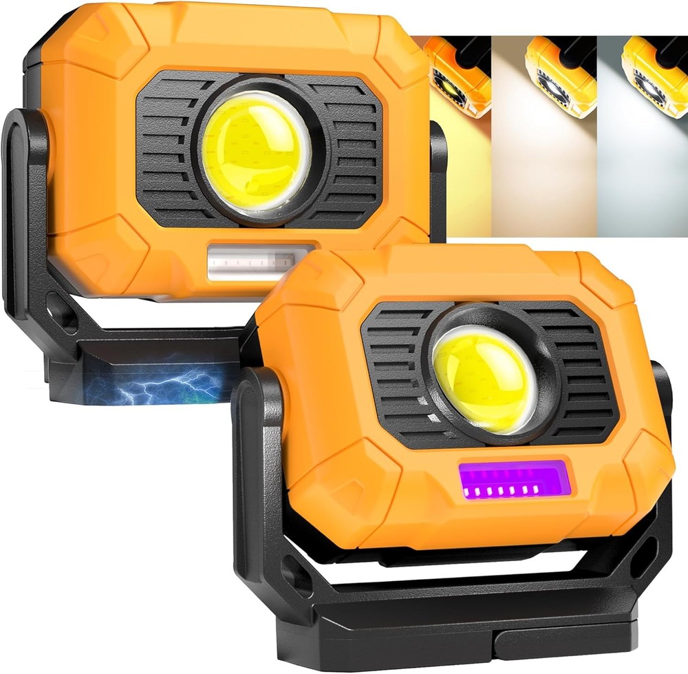 Adelante 2Pack Magnetic Work Light Rechargeable, 1500LM LED Work Light, 360°