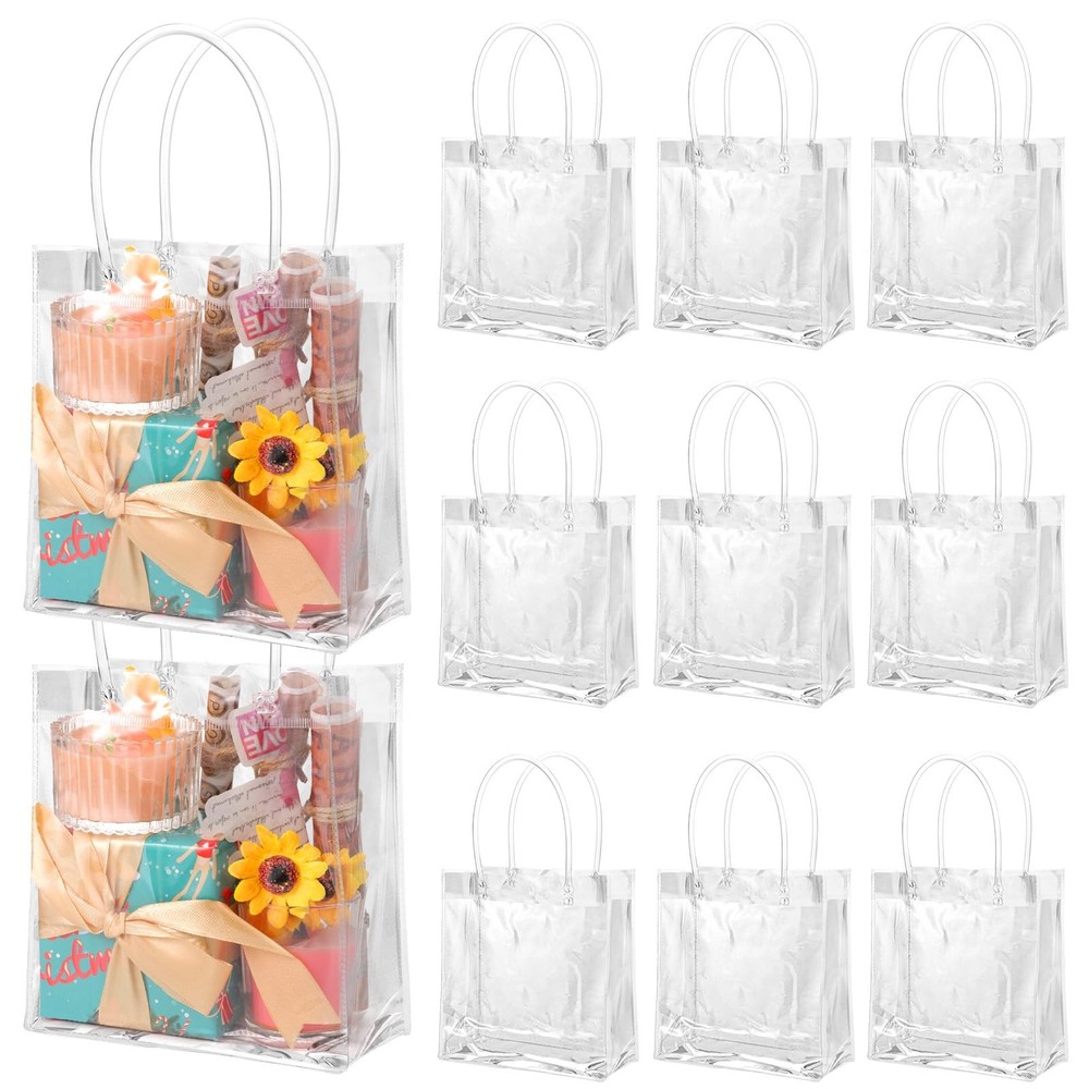 60 Pack Clear Gift Bags with Handle 6.3x5.9x2.8 Inches Small Bulk Party Favor Bags
