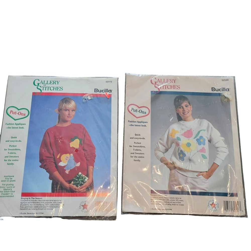 Bucilla Gallery of Stitches Put-Ons Fashion Appliques DIY Vintage 80s 2 Packs