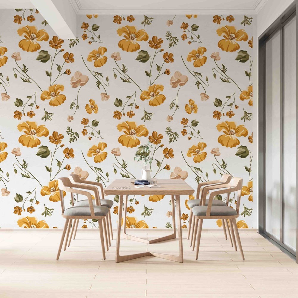 3D Yellow Flower Flora Pattern Wall Murals Wallpaper Murals Wall Sticker
