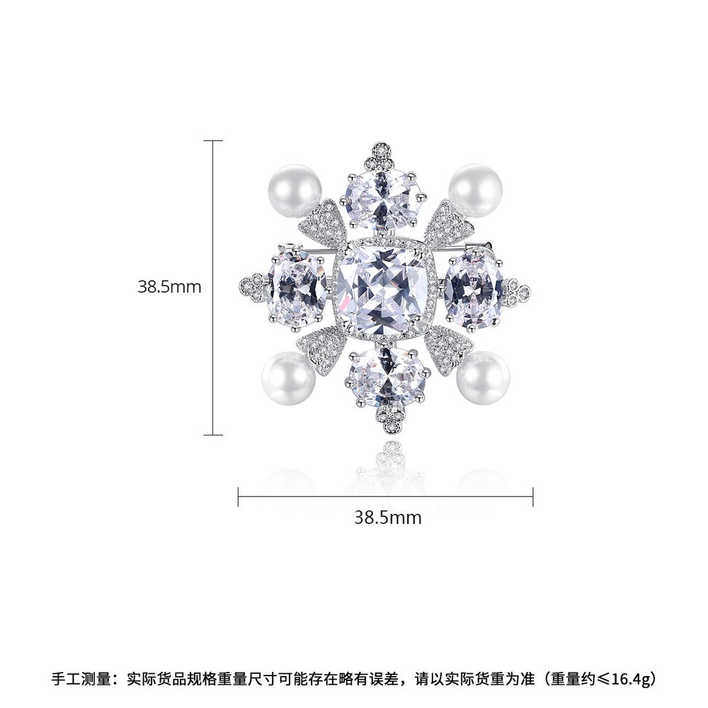 AAA Zircon Flower French Pearl Brooch Gold Plated Women's Jewelry