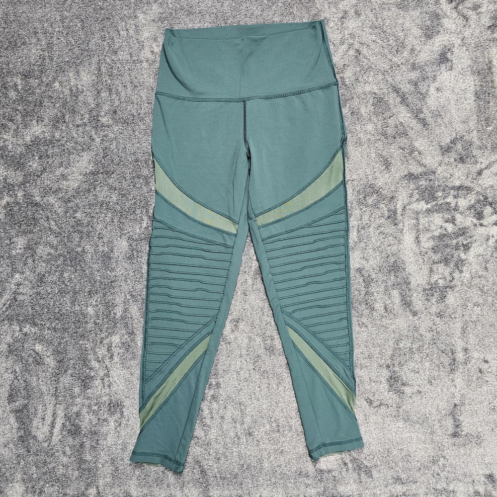 Aerie Womens Medium High Rise Green Chill Play Move Moto Mesh 7/8 Gym Leggings