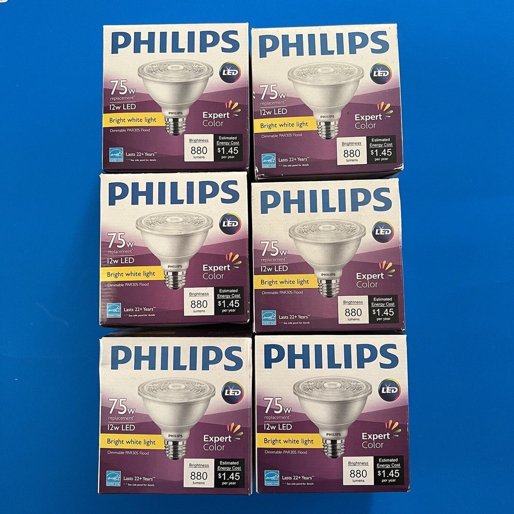 6 Pack Philips 12W PAR30S LED Reflector Bulb (3000K) 880 Lumens Warm Light